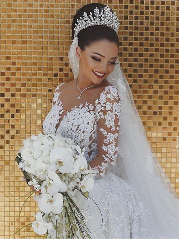 Stunning Mermaid  Long Sleeve Applique Wedding Dresses