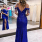 Sheath Cold Shoulder Sleeveless Long Floor Length Velvet Sequin Prom Dress