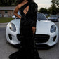 Sheath One Shoulder Long Sleeves Long Velvet Sequin Prom Dress
