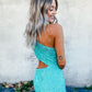 Mermaid One Shoulder Sleeveless Long Sweep Train Velvet Sequin Prom Dress