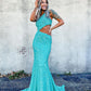 Mermaid One Shoulder Sleeveless Long Sweep Train Velvet Sequin Prom Dress