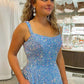 A-Line Scoop Sleeveless Long Velvet Sequin Prom Dress