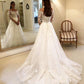 Illusion Crew Neckline Long Sleeve Applique A Line Wedding Dresses