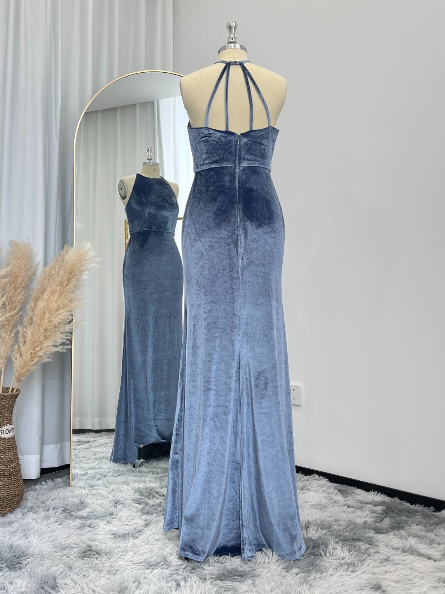 Halter Sleeveless Lux Velvet Bridesmaid Dresses