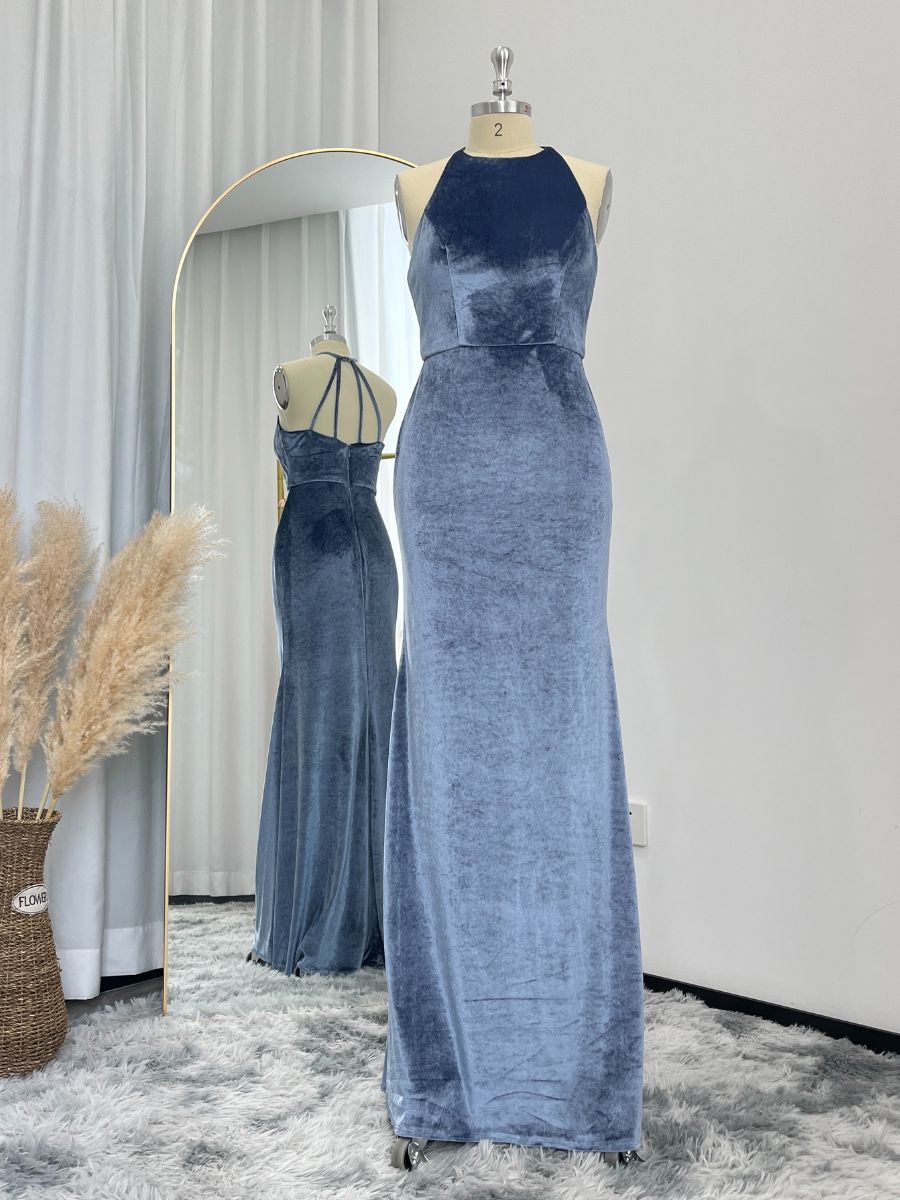 Halter Sleeveless Lux Velvet Bridesmaid Dresses