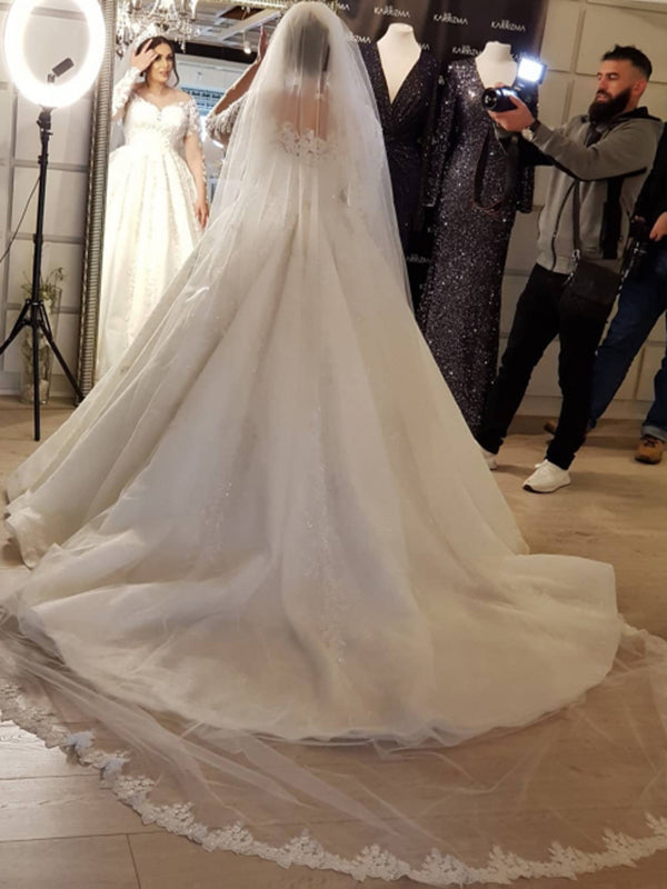Luxury Sweetheart Long Sleeve Applique A Line Wedding Dresses