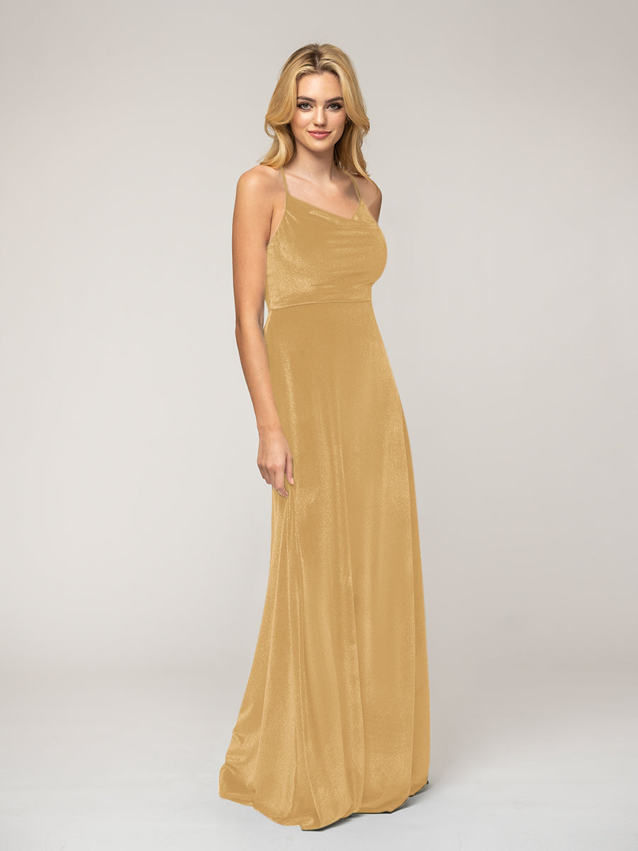 Cowl Neck Velvet Sheath Bridesmaid Dresses With Crisscross Back