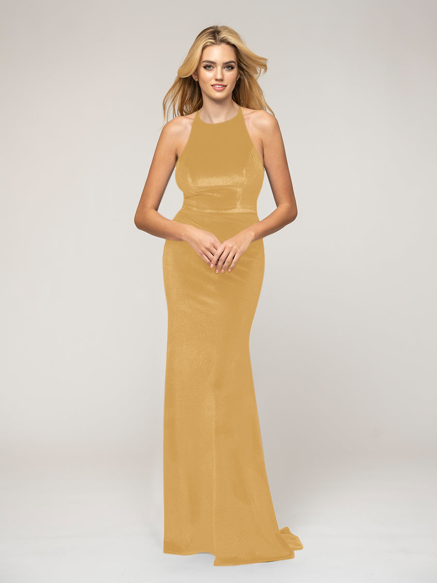 Floor Length Halter Tie Back Mermaid Velvet Bridesmaid Dresses