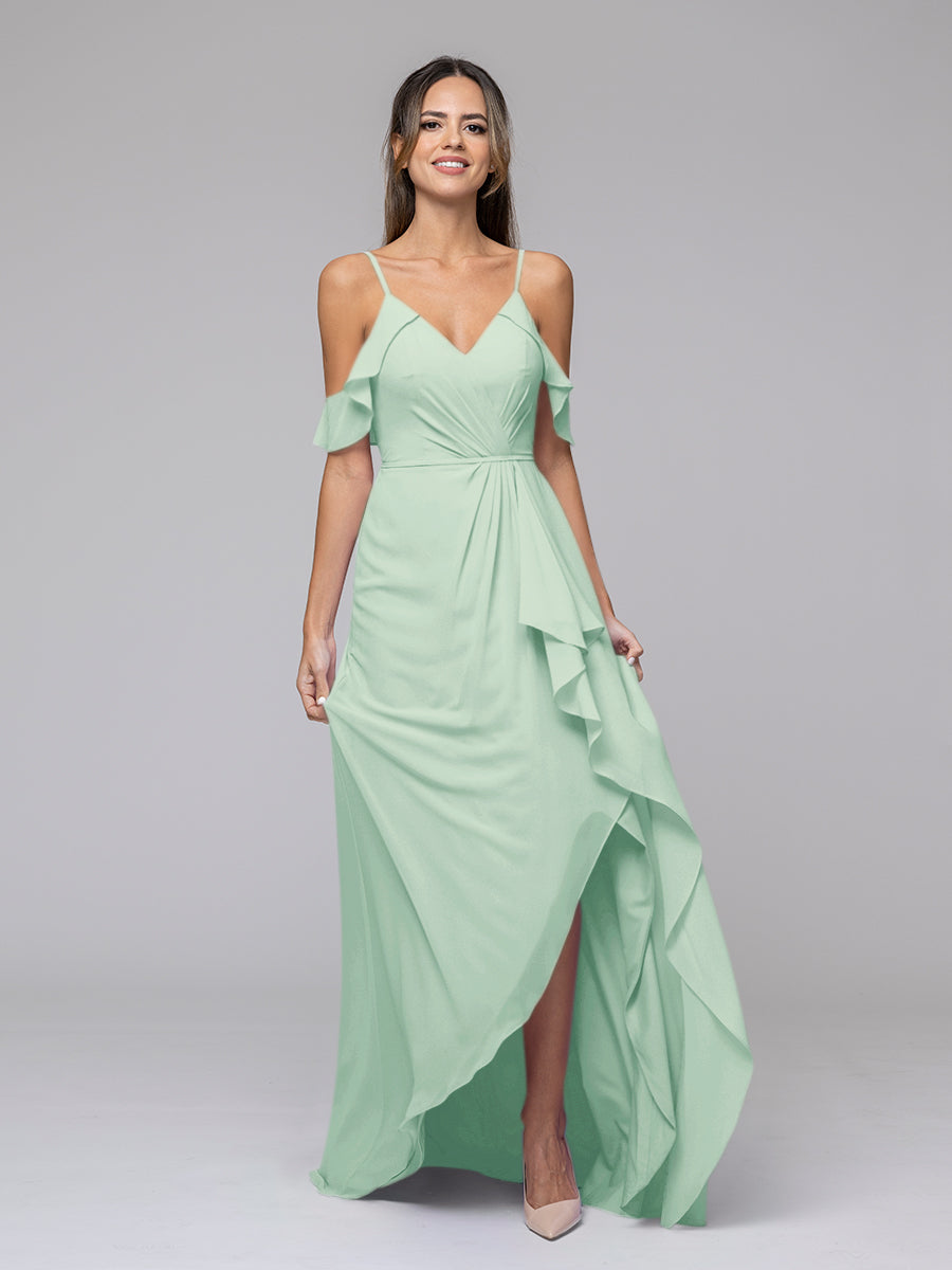 Cold Shoulder Chiffon Open Back High Low Bridesmaid Dresses