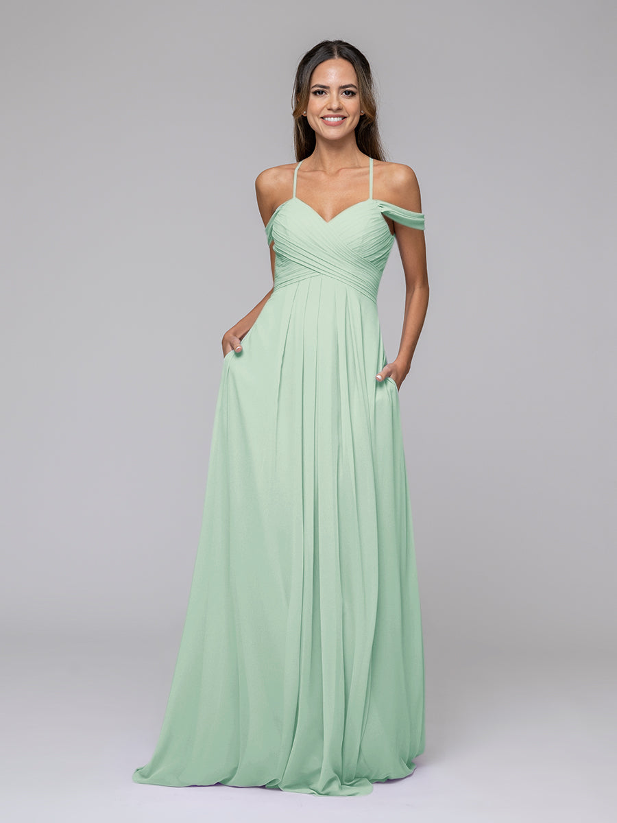 Chiffon Sweetheart Cold Shoulder Crisscross Back Bridesmaid Dresses