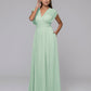 Chiffon V Neck Cap Sleeve Floor Length Bridesmaid Dresses