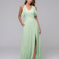 Ruffles V Neck Floor Length Chiffon Bridesmaid Dresses