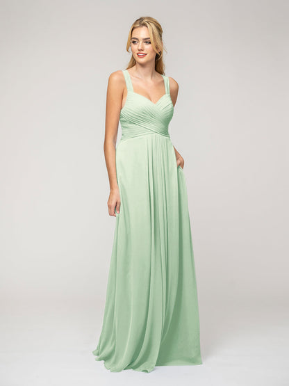 A Line Sweetheart Neckline Chiffon Straps Bridesmaid Dresses With Ribbon