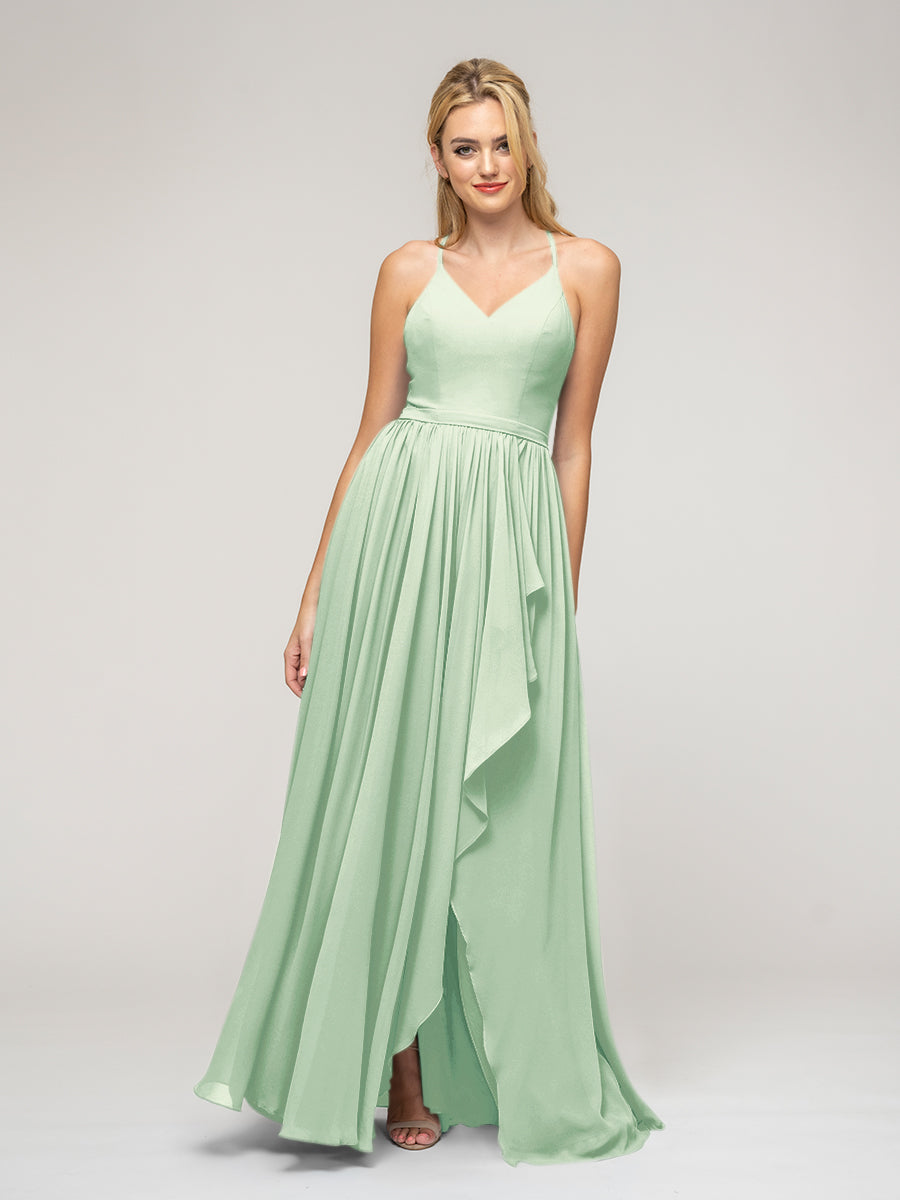 Halter Chiffon Tie Back High Low Bridesmaid Dresses