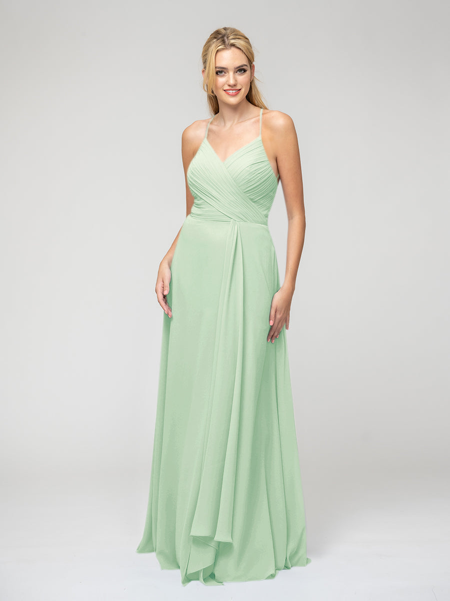 Sweetheart Chiffon Long Bridesmaid Dresses With Crisscross Back