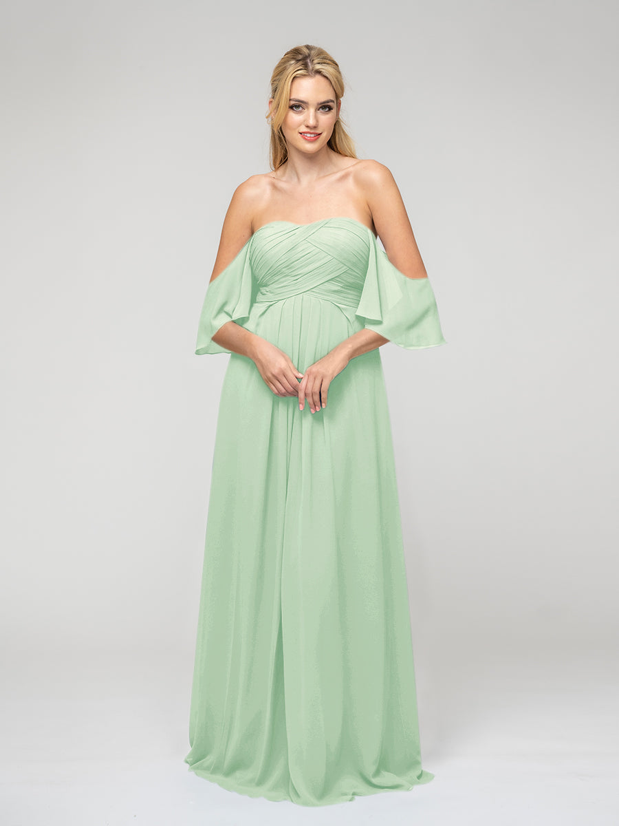 Sweetheart Chiffon Flutter Sleeve Pleats Bodice Bridesmaid Dresses