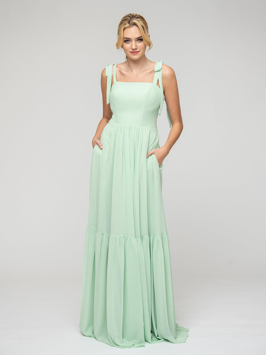 Tied Strap Tiered Smock Open Back Chiffon Bridesmaid Dresses