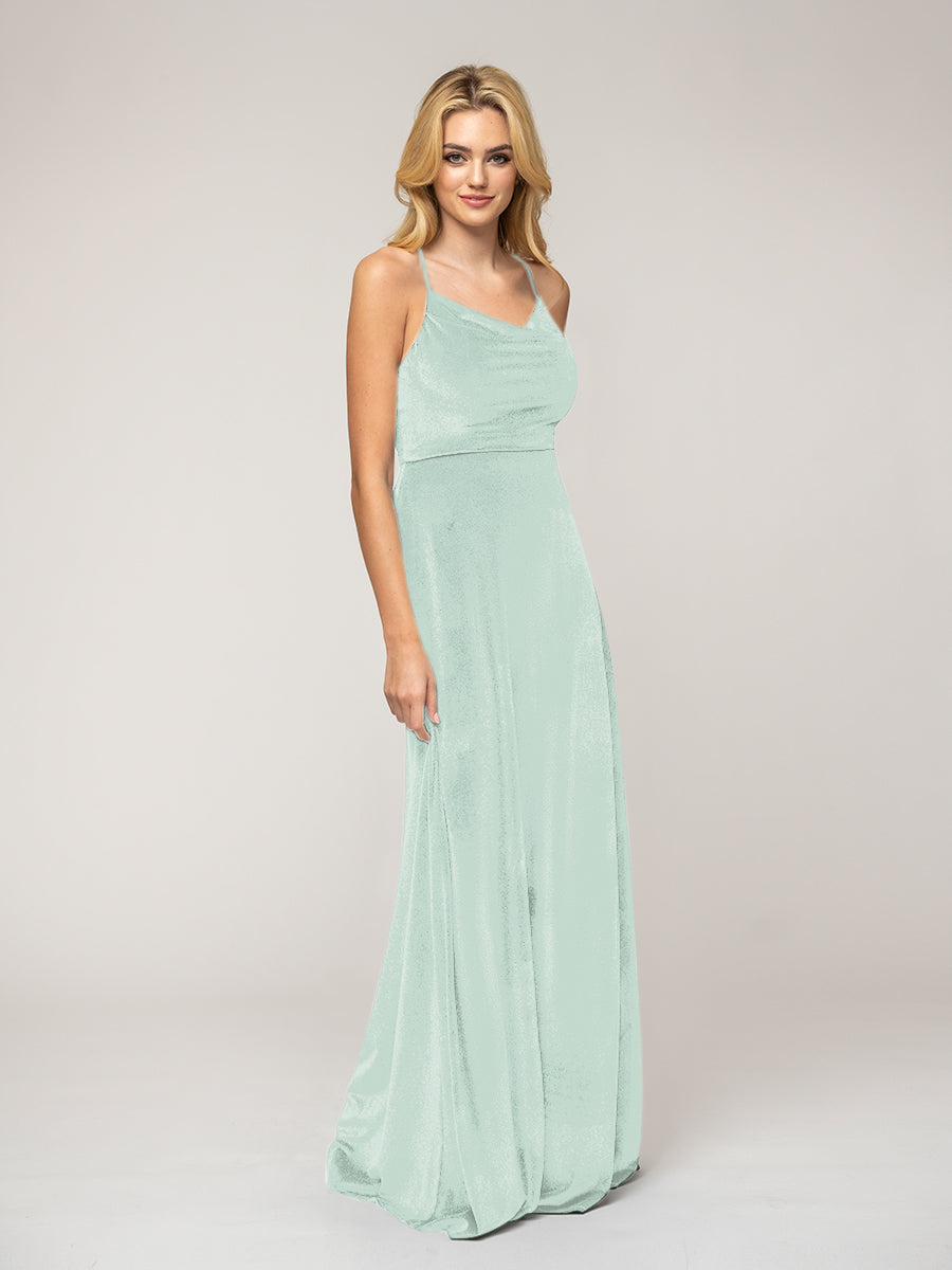 Cowl Neck Velvet Sheath Bridesmaid Dresses With Crisscross Back