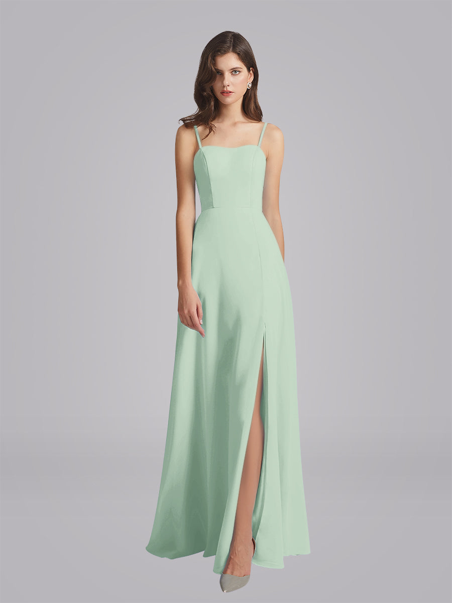 Long Chiffon Bridesmaid Dresses With Spaghetti Strap