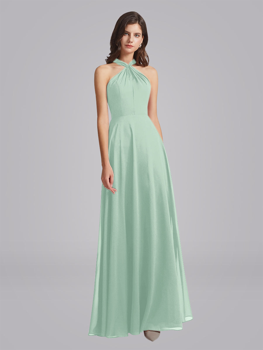 Halter Neckline Chiffon A Line Bridesmaid Dresses