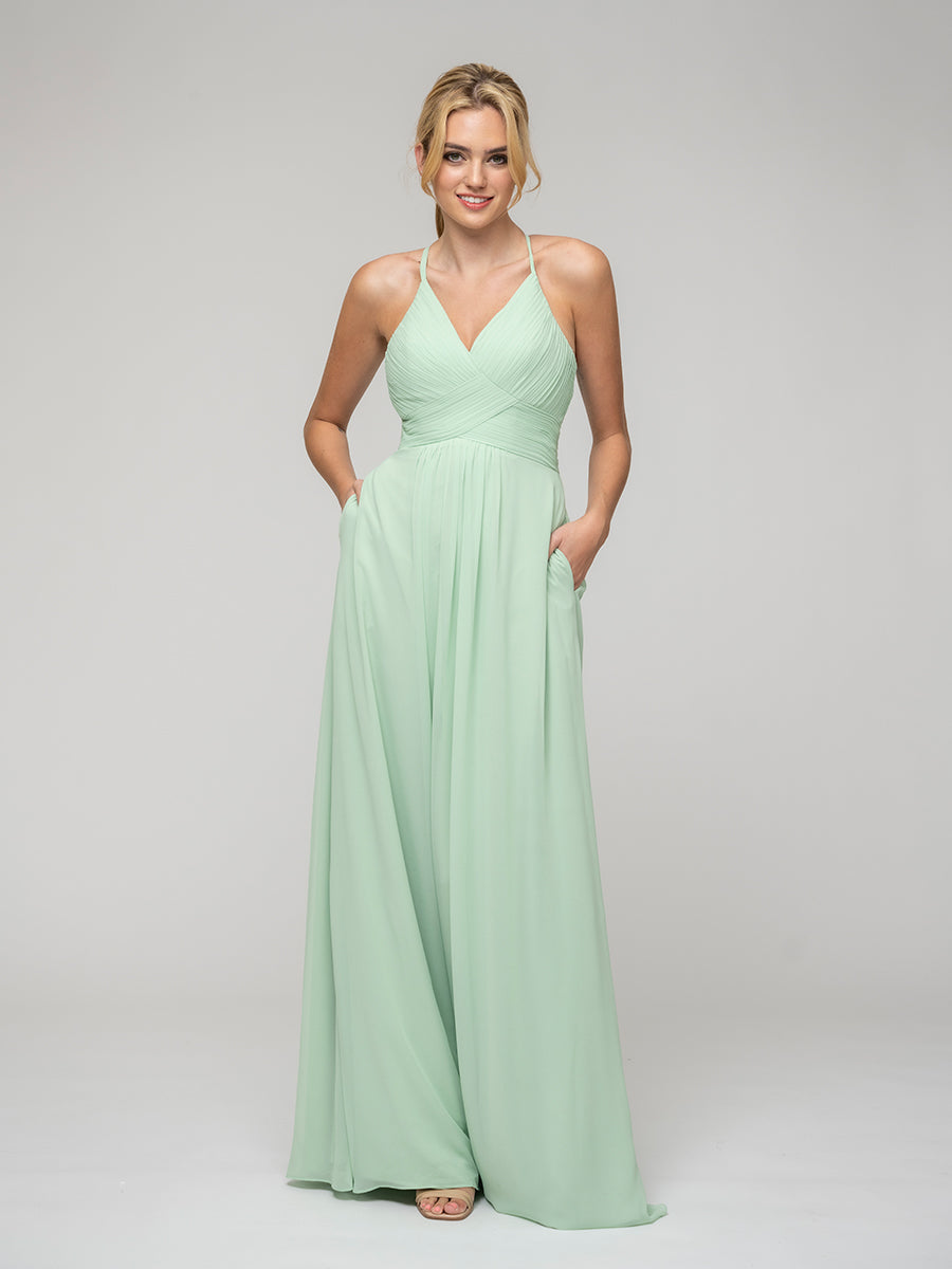 Chiffon Sweetheart Pocket Bridesmaid Dresses With Crisscross Back