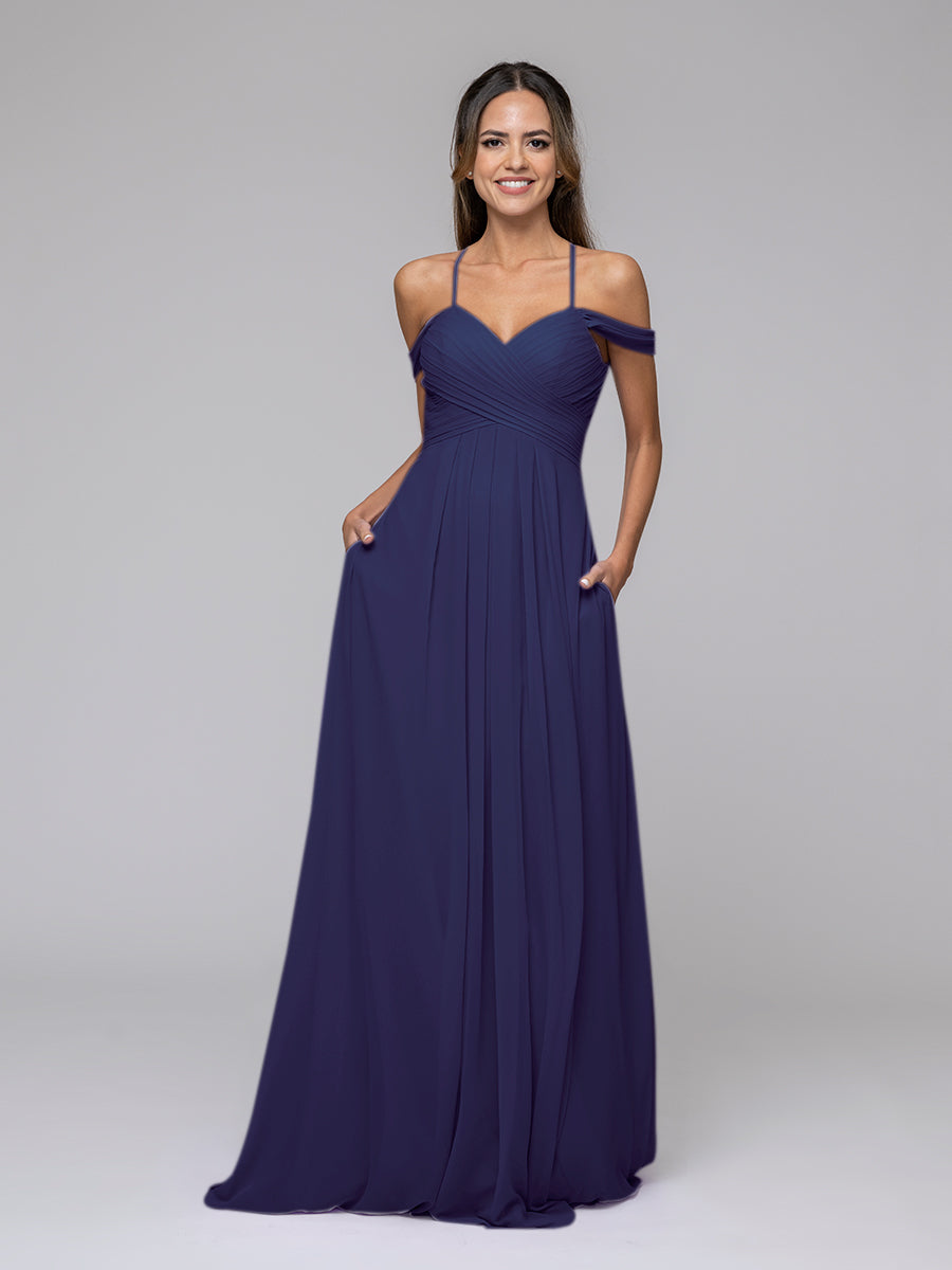 Chiffon Sweetheart Cold Shoulder Crisscross Back Bridesmaid Dresses