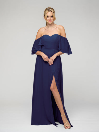 Sweetheart Chiffon Flutter Sleeve Bridesmaid Dresses With Split