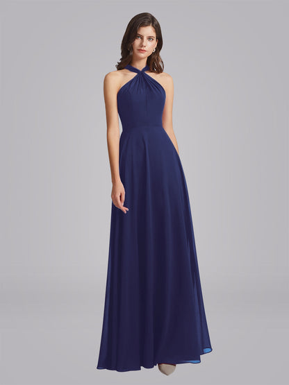 Halter Neckline Chiffon A Line Bridesmaid Dresses