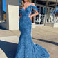 Sheath Cold Shoulder Sleeveless Long Velvet Sequin Prom Dress