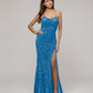 Scoop Neckline Long Sequin Prom Gown With Side Split