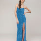 Glitter Sequin Spaghetti Strap Fitted Special Occasion Party Dresses