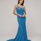 Straps Back One Shoulder Sequin Fitted Prom Dresses