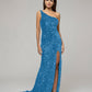 Open Back Sparkly Sequin Fitted Prom Dresses With Split