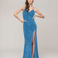 Spaghetti Strap Open Back Sequin Fitted Prom Dresses