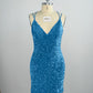 Velvet Sequin V Neck Tight Homecoming Dresses With Criss Corss Back