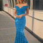 Mermaid Off the Shoulder Sexy Long Velvet Sequin Prom Dress