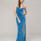 Sweetheart Spaghetti Strap Fitted Sequin Prom Dresses