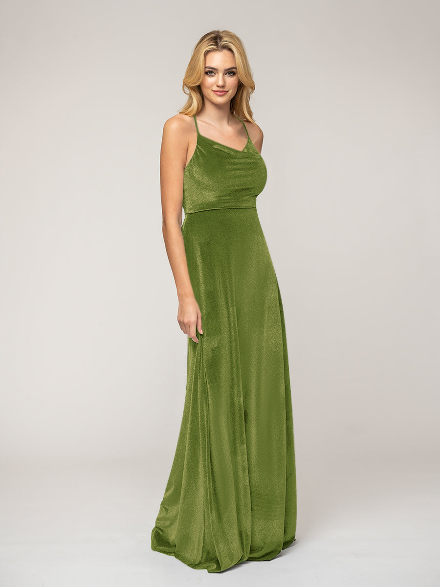 Cowl Neck Velvet Sheath Bridesmaid Dresses With Crisscross Back