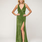 Sheath Floor Length Plunging V Neck Velvet Bridesmaid Dresses