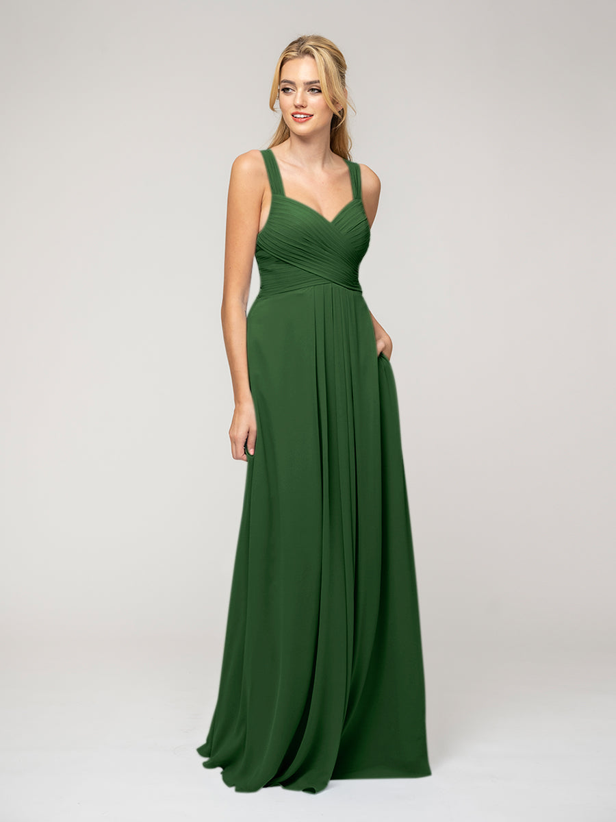 A Line Sweetheart Neckline Chiffon Straps Bridesmaid Dresses 