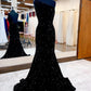 One Shoulder Velvet Sequin Mermaid Prom Dresses