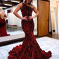 One Shoulder Velvet Sequin Mermaid Prom Dresses