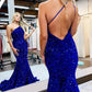 One Shoulder Velvet Sequin Mermaid Prom Dresses