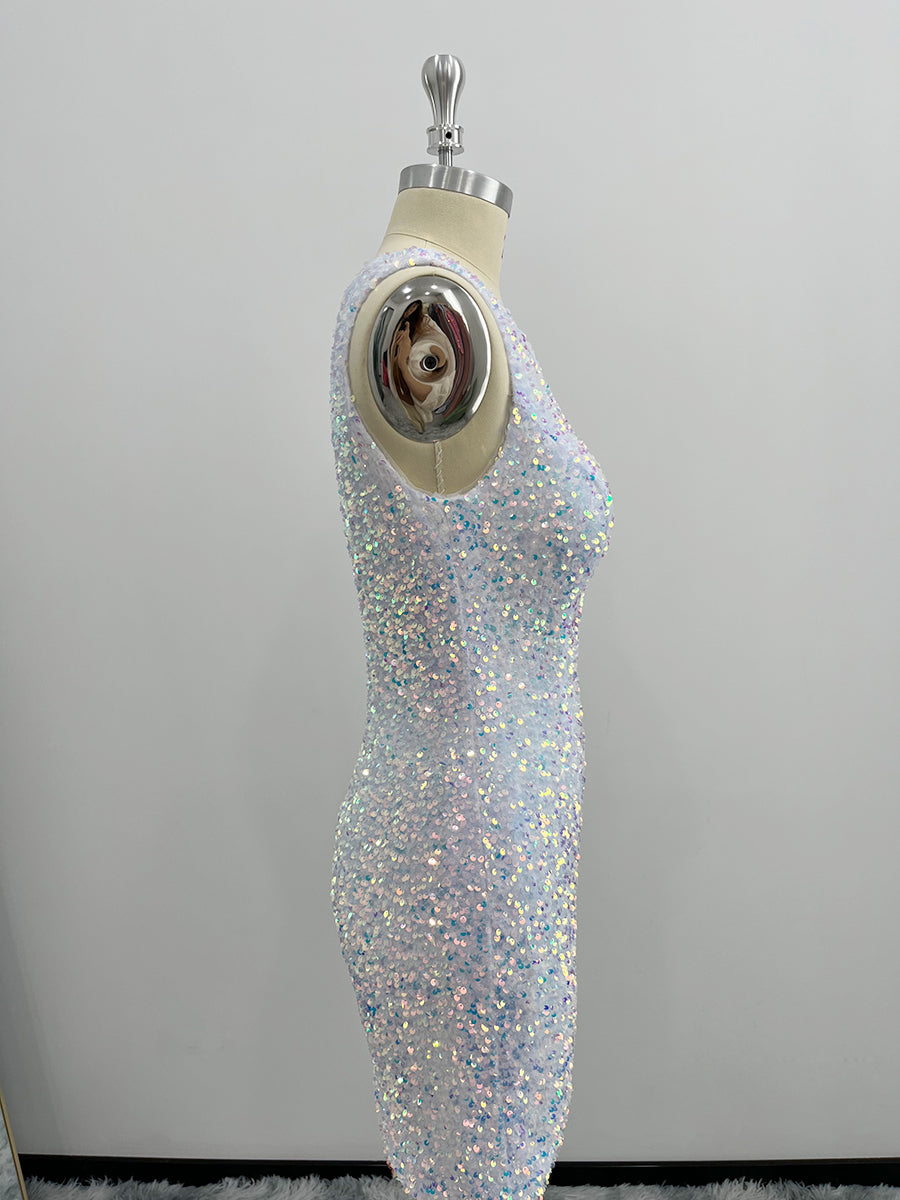 Shiny One Shoulder Velvet Sequin Sheath Homecoming Dresses