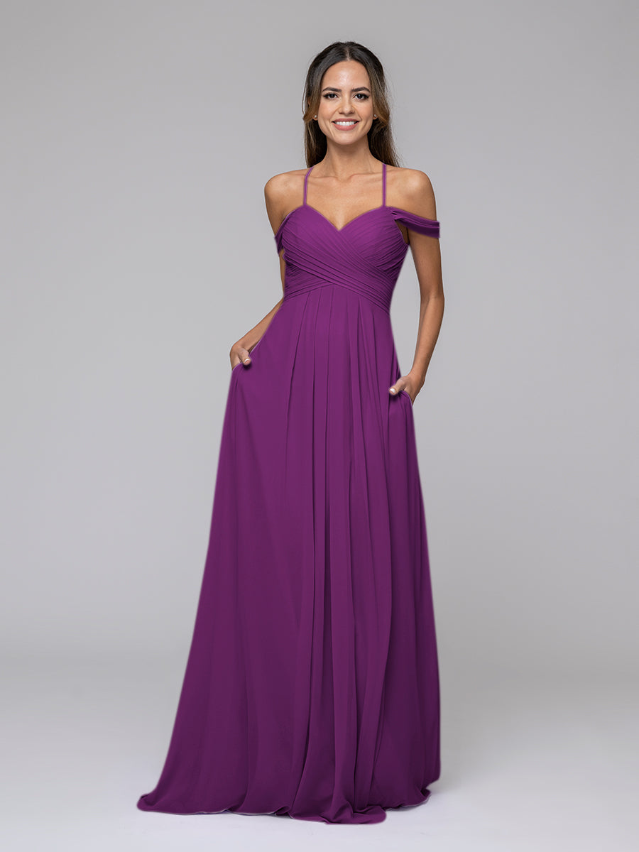 Chiffon Sweetheart Cold Shoulder Crisscross Back Bridesmaid Dresses