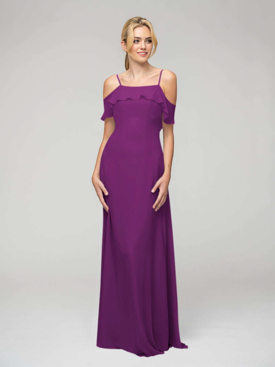 Cold Shoulder Ruffles Chiffon Bridesmaid Dresses With Open Back