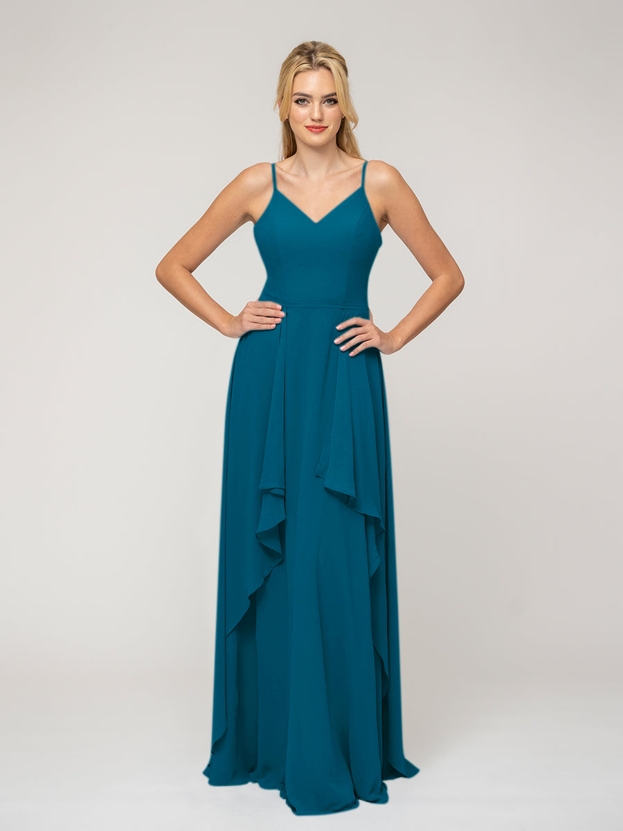 A Line Princess Spaghetti Strap Chiffon Bridesmaid Dresses