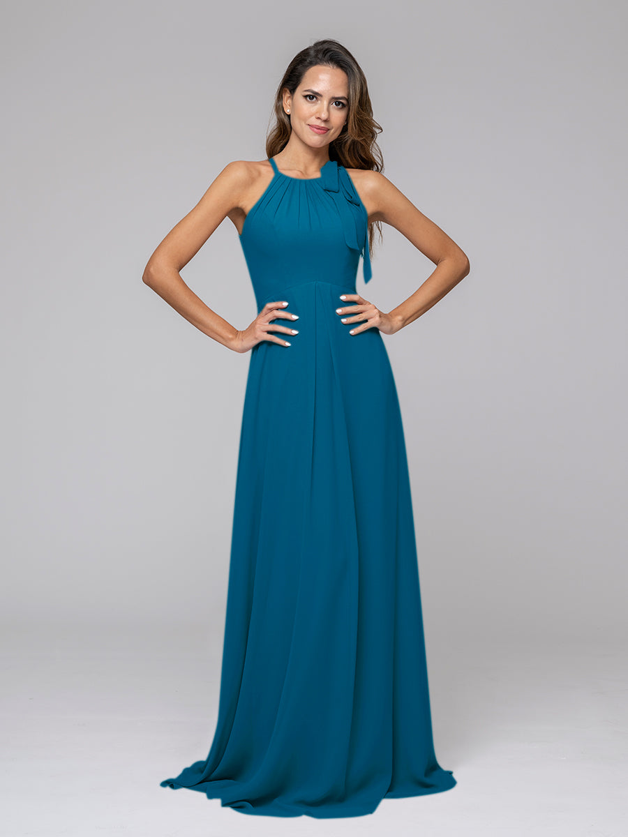 A Line Halter Chiffon Bridesmaid Dresses With Bow