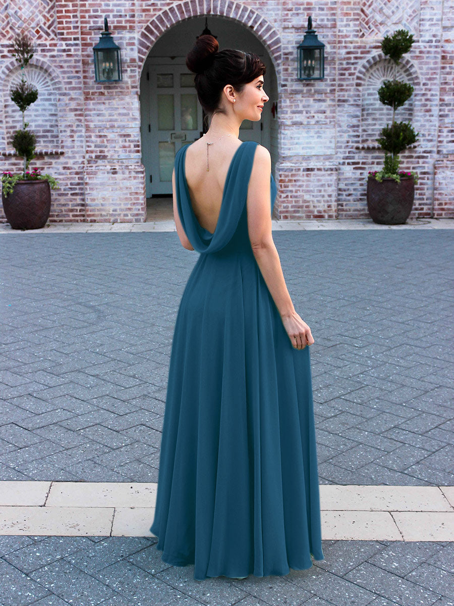 Cowl Neck Chiffon A Line Bridesmaid Dresses With Draped Back