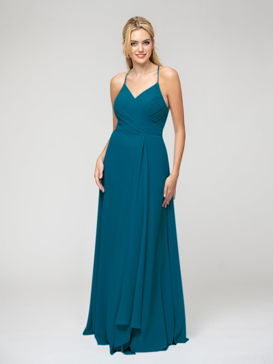 Sweetheart Chiffon Long Bridesmaid Dresses With Crisscross Back